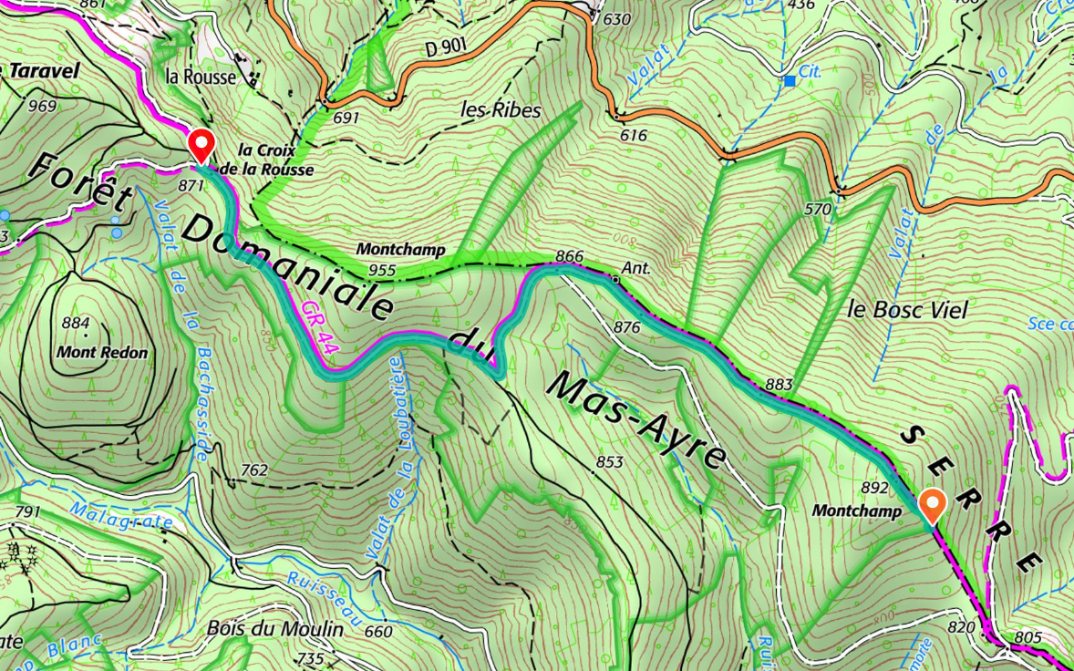Carte du secteur fermé sur le GR®44 – Serre de Barre